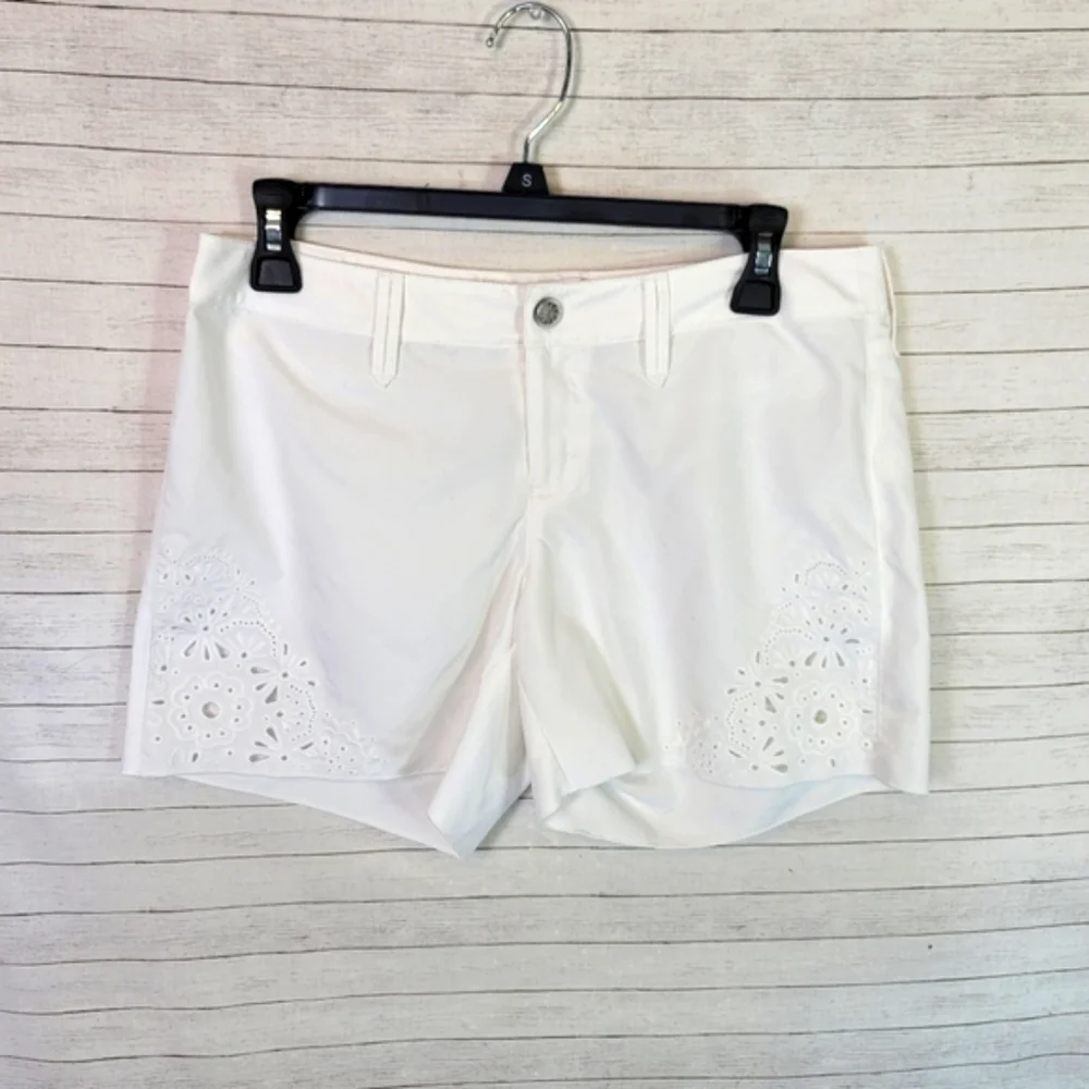 ATHLETA COASTAL EYELET FLORAL WHITE SHORTS, SZ 4